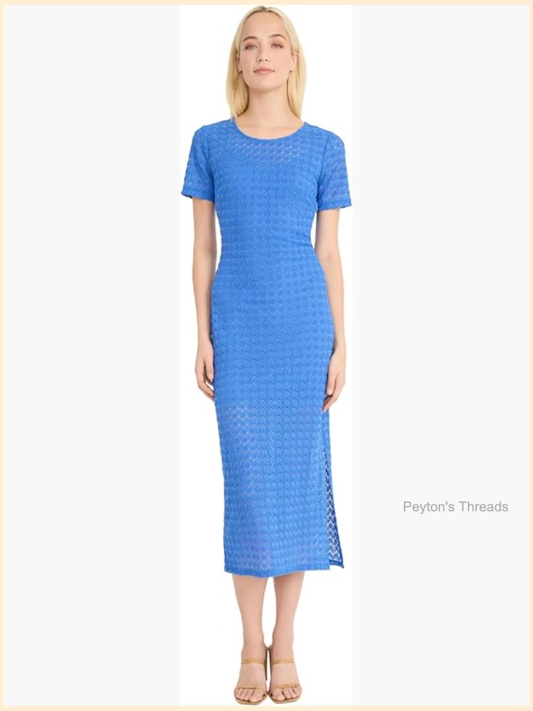 Short Sleeve Sheath Midi Cocktail Dress With Side Slit